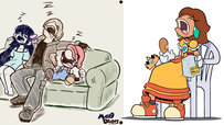 characters sleeping on a couch